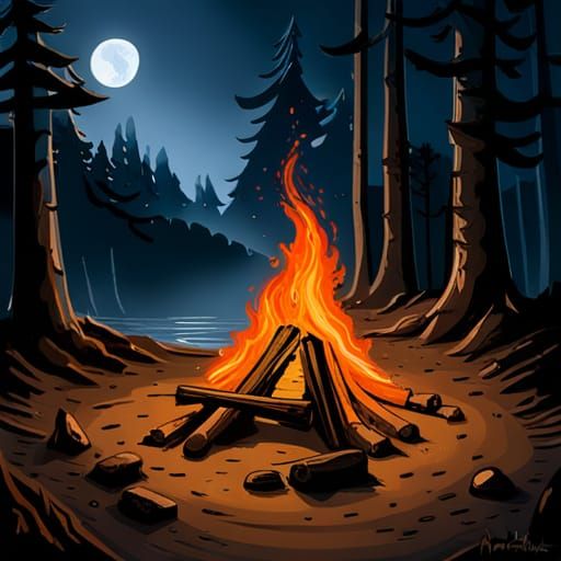 Enchanting Campfire Illustration in Fantasy Style