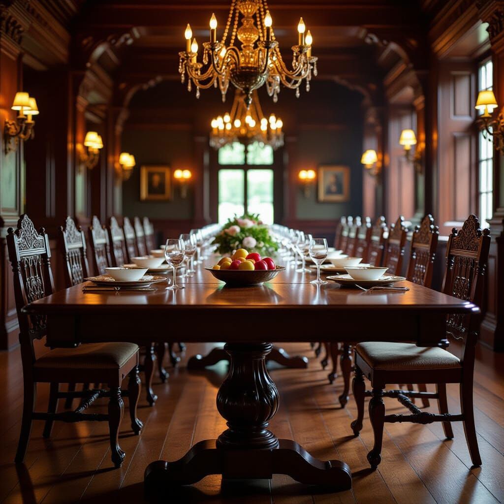 Antique Feast Table: Opulent Design with Historic Carvings