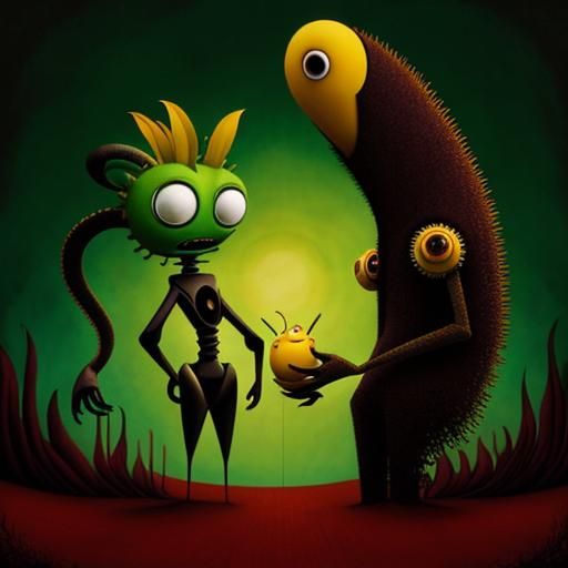 Surreal Anthropomorphic Banana Robot Flower Creature