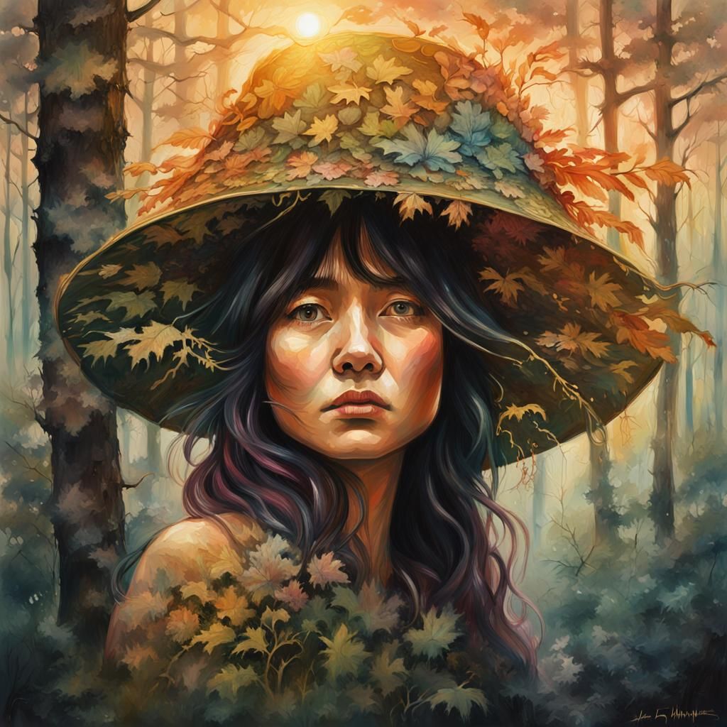 Forest Hat Dark Fantasy Portrait in Oil Painting Style