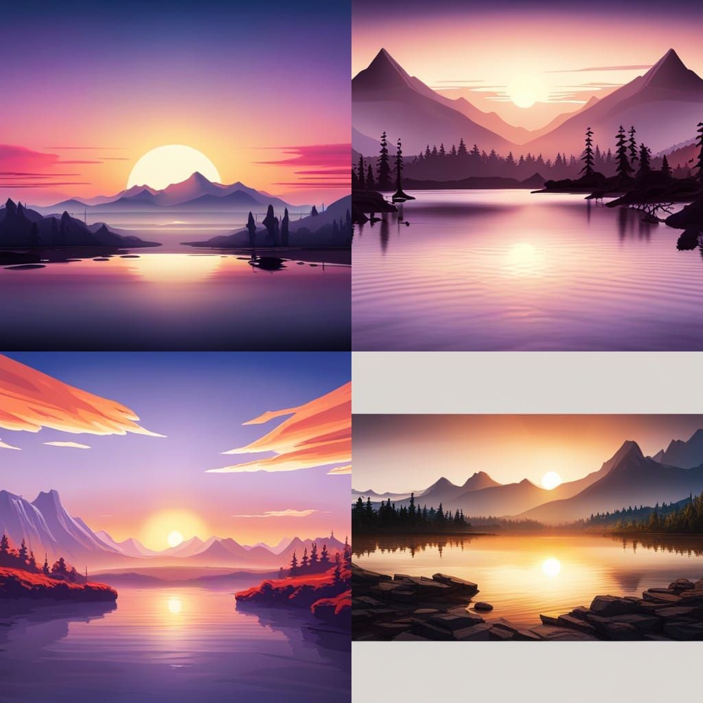 Sunrise Over Lake with Mountains: 1970s Film Art