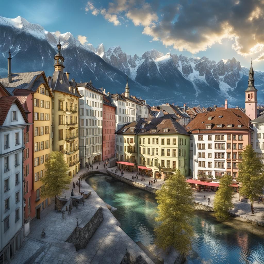 Innsbruck Reflects in the Inn River: Photorealistic Masterpi...