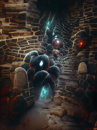 Eerie Ancient Hallway with Glowing Eyes
