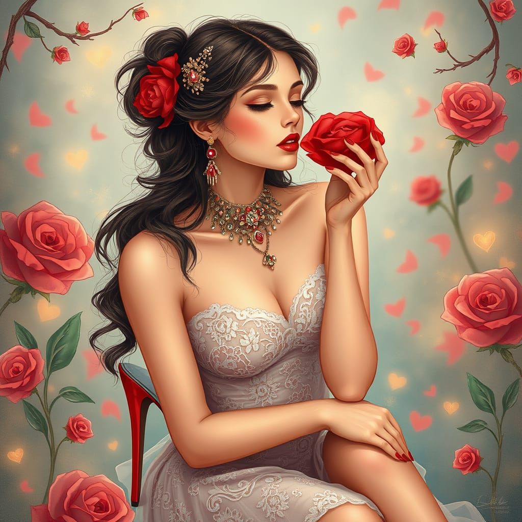 Ethereal Goddess in Crimson Red Velvet