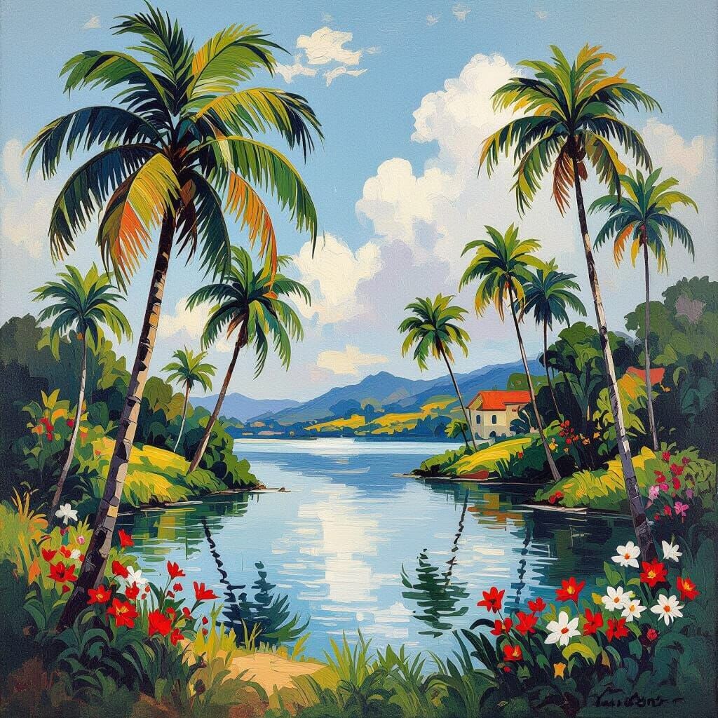 Tranquil Tropical Paradise with Exotic Flowers