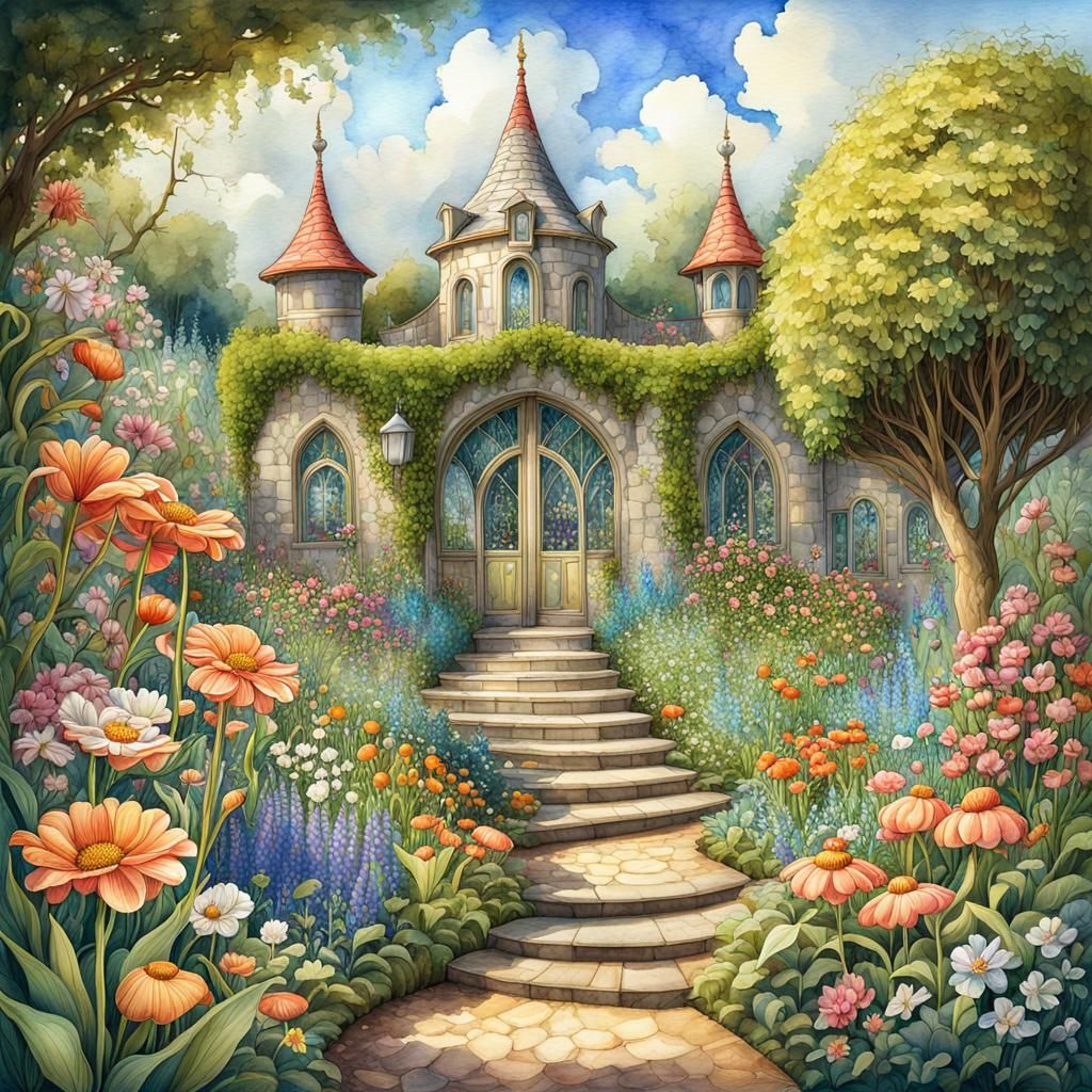 An illustration of an enchanting garden .