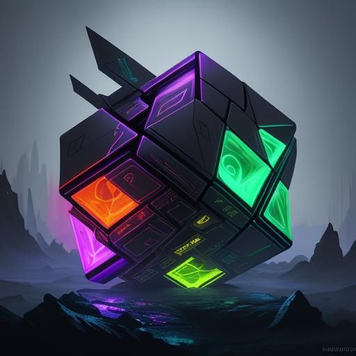 Cube Lamp with Chrome and Neon in Mist