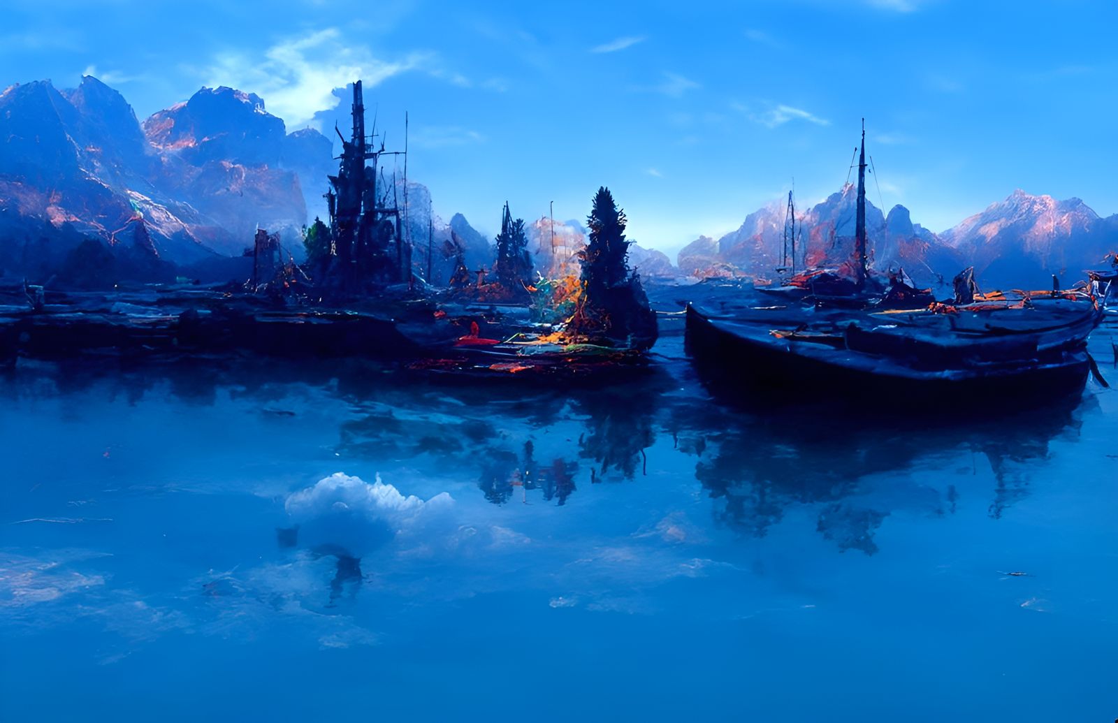 Ship Sails Dark Seas: Hyperrealistic Landscape Painting