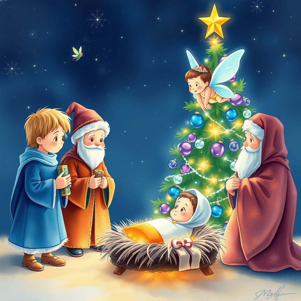 Whimsical Watercolor Christmas Illustration in a Studio Ghib...