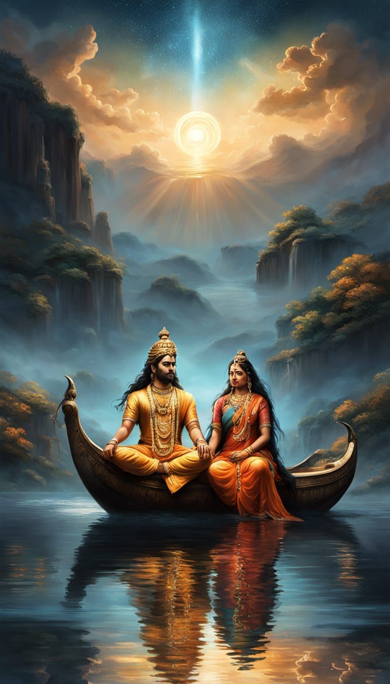 Vishnu and Lakshmi in Cosmic Ocean, Digital Art