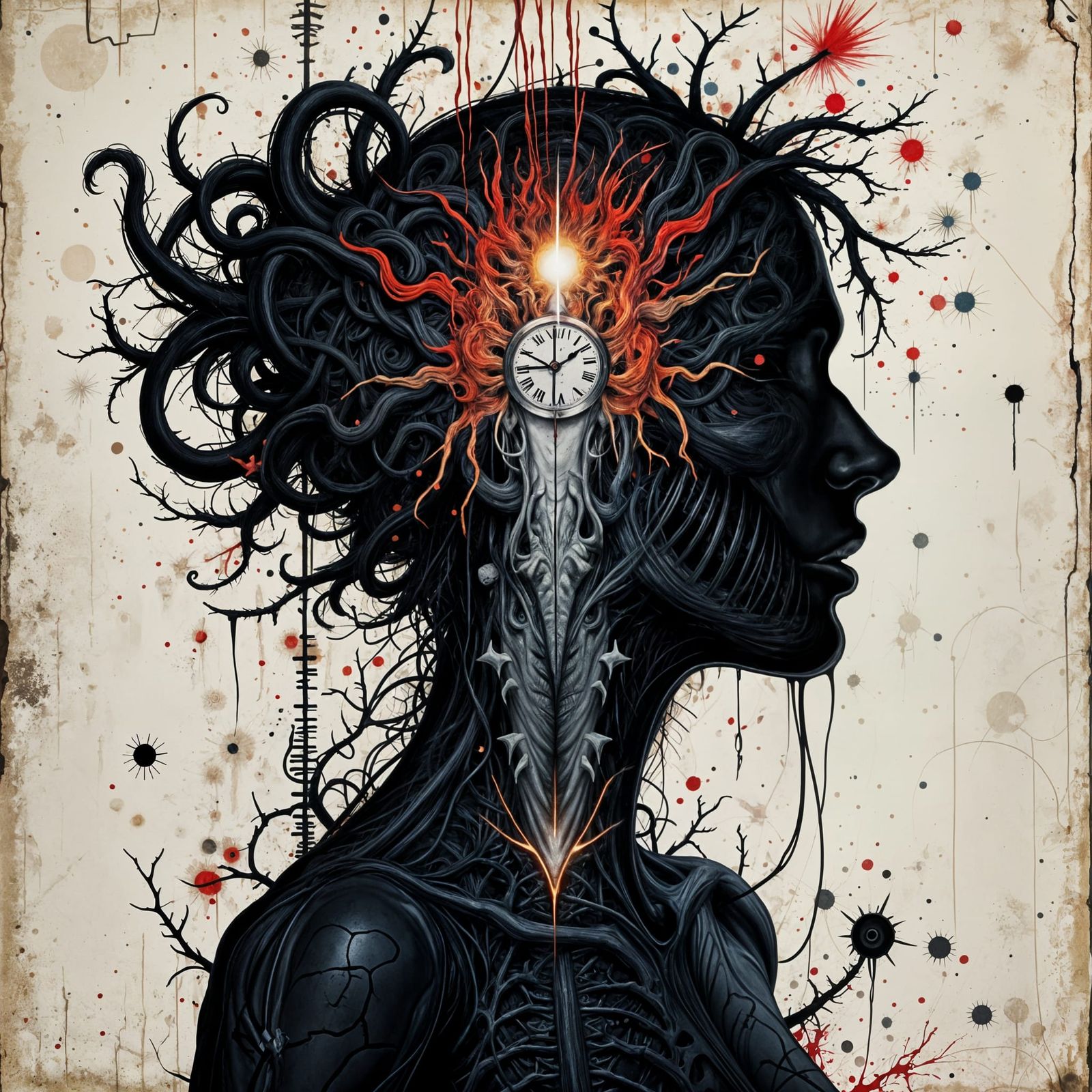 Surreal Cenobite Portrait with Melting Clocks