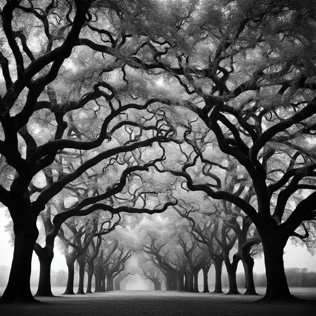 High-Definition Black and White Oak Tree Art