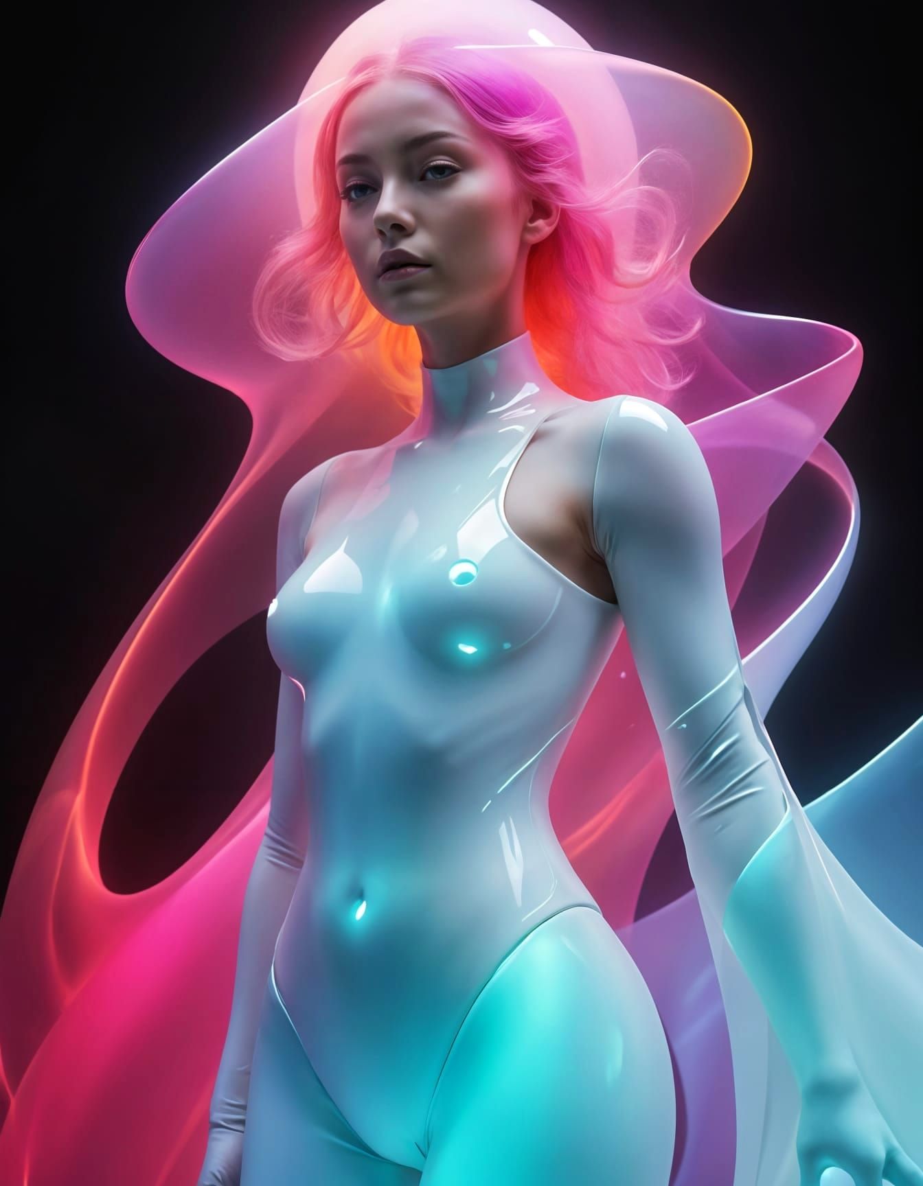 Human Form Surrounded by Translucent Color Aura