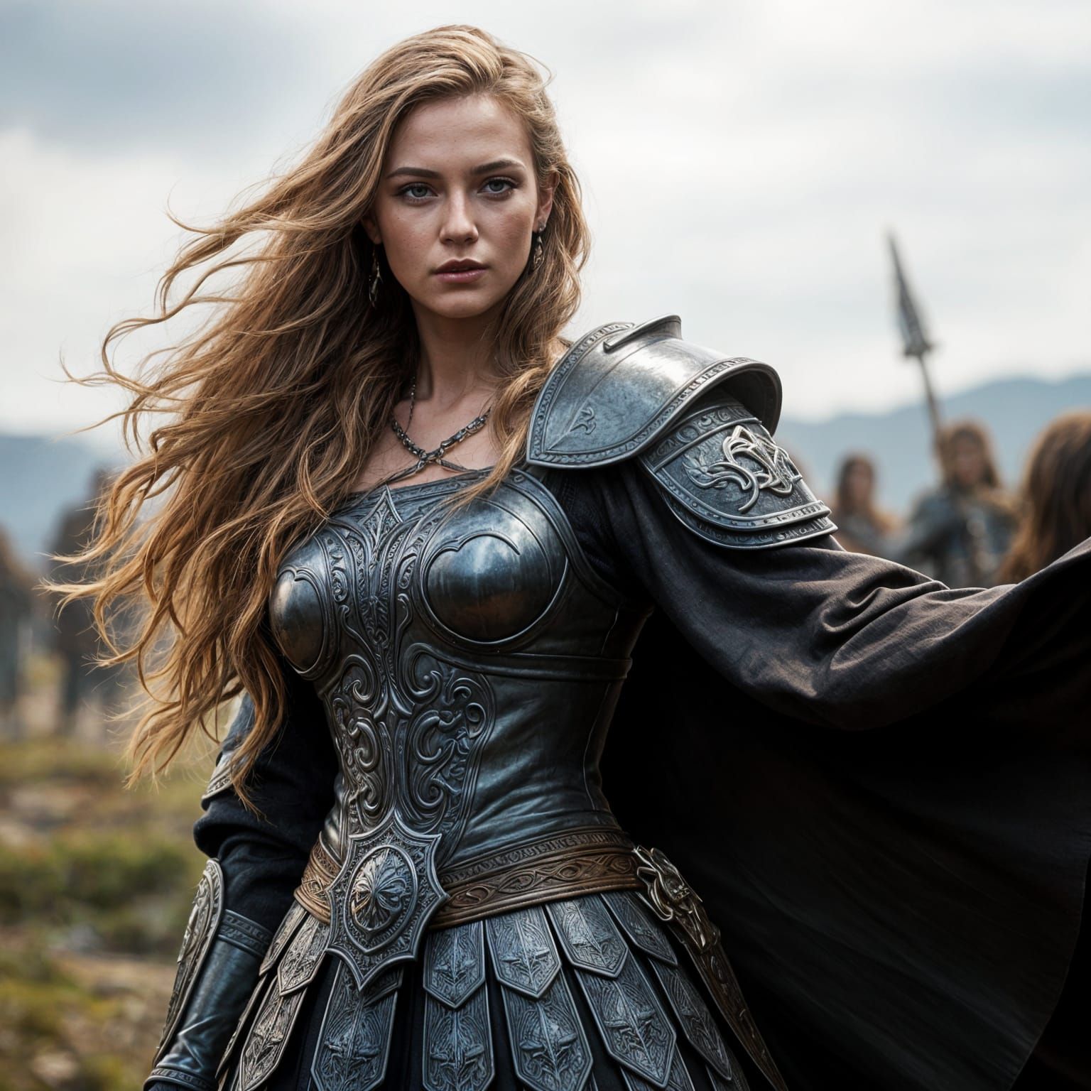 Stunning Viking Woman in Shiny Armor Dress