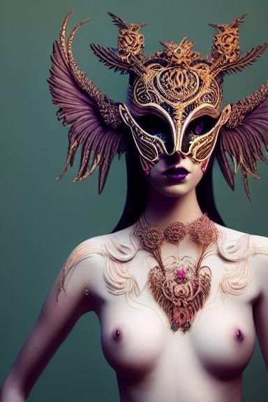 Goddess in Crow Mask: Ornamental Fantasy Portrait