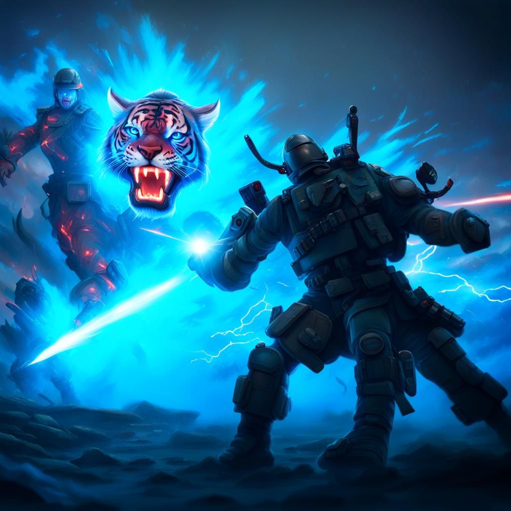 Chinese Warlord's Robotic Tiger Battle Under Blue Lightning