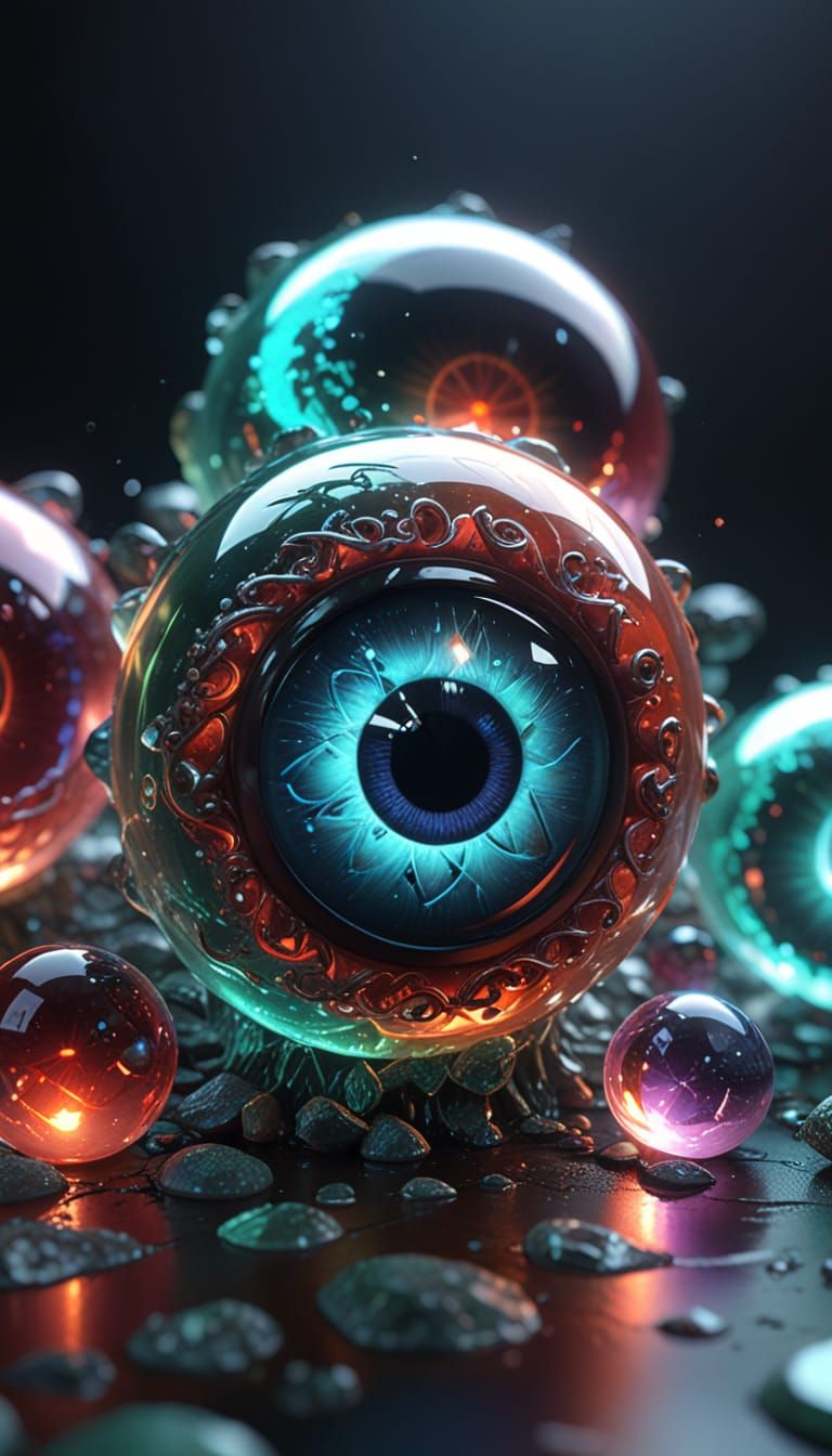 Glowing Anime Crystal Orbs in Vibrant Close-Up