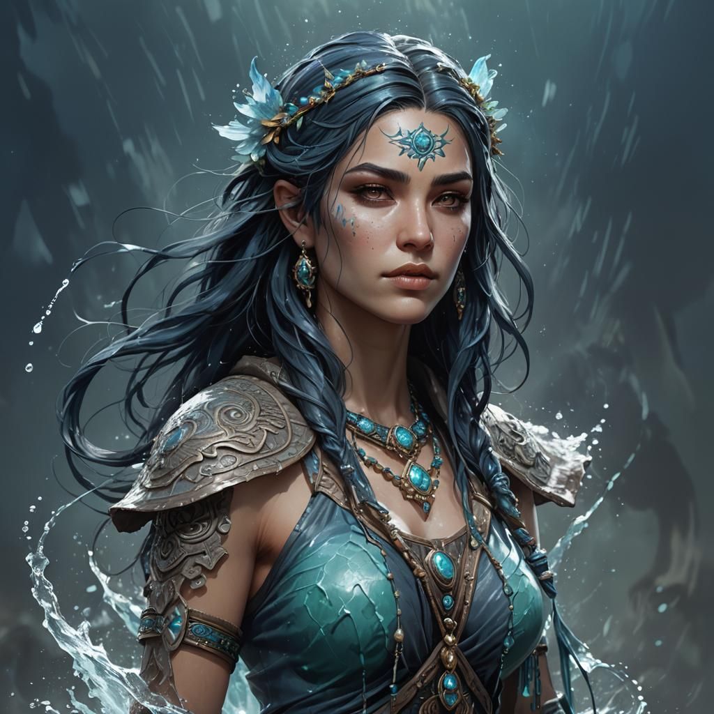 Water Genasi with Turquoise Skin and Blue Hair