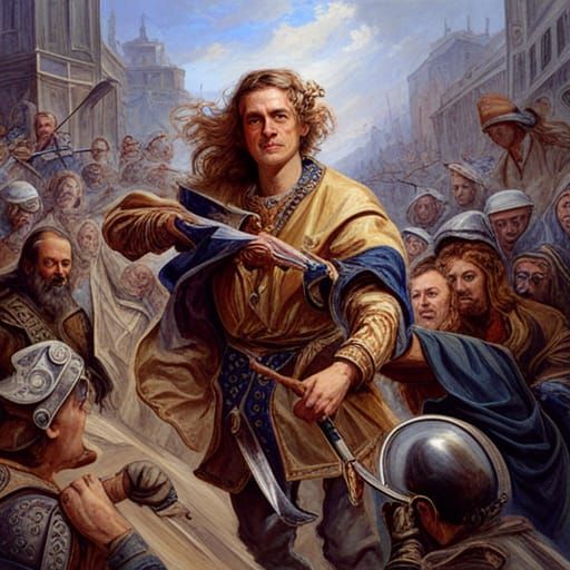 Epic Medieval Battle in Historical Painting Style