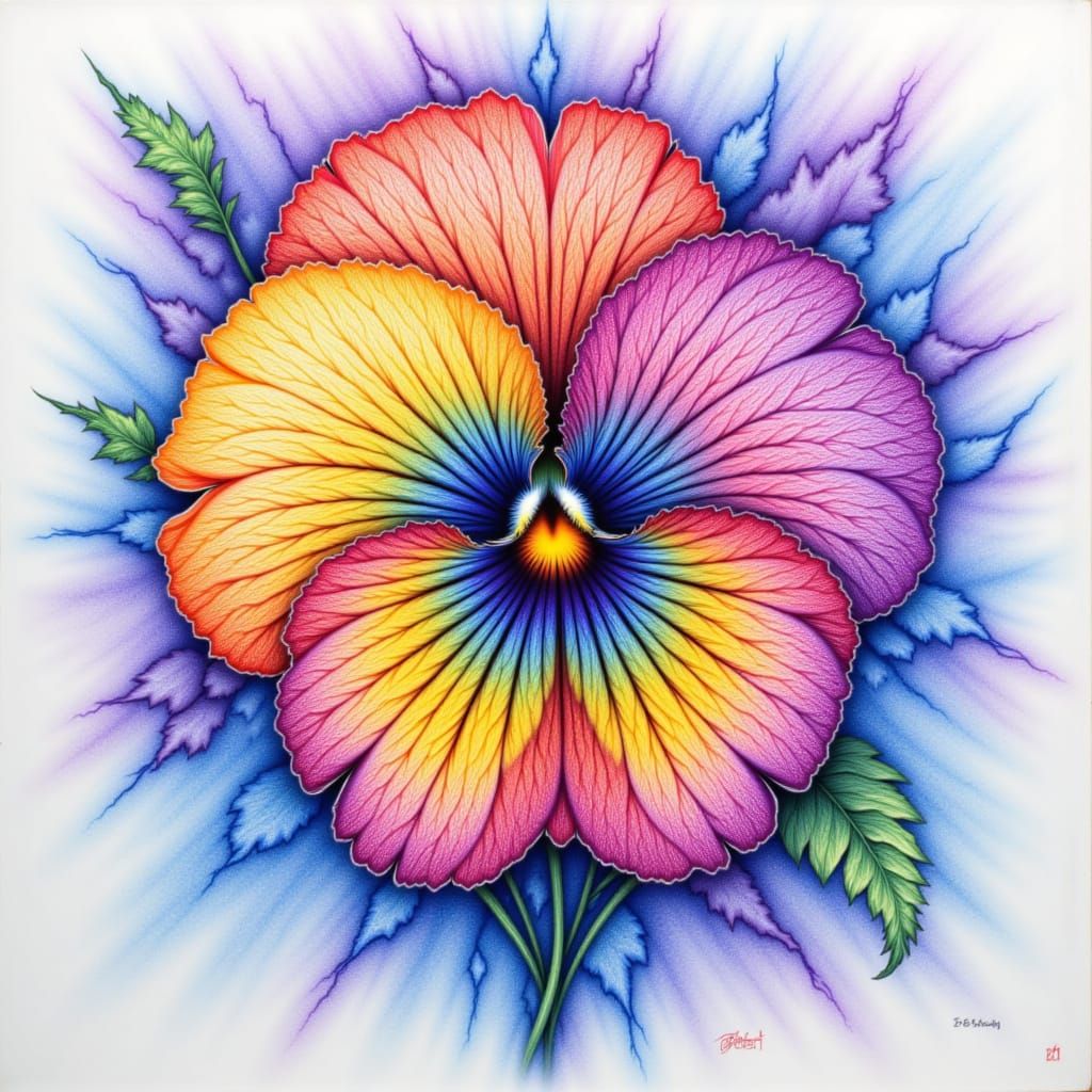 Escher Inspired Pansy Sketch with Colored Pencil Textures