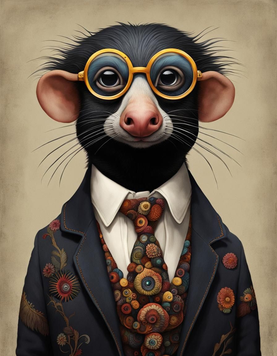 Antropomorphic Mole with Glasses in Surreal Fantasy