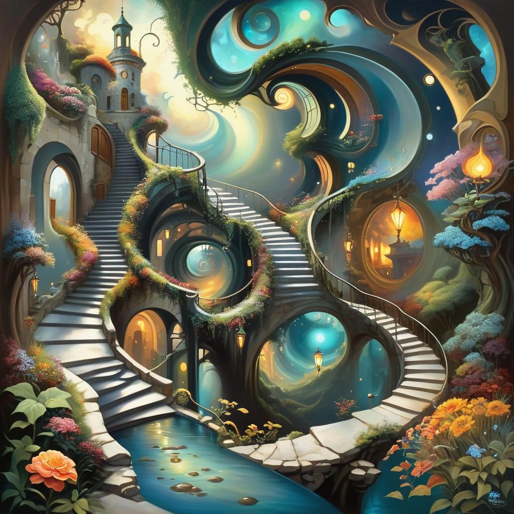 Surreal Spiral Path Through Abstract Dreamscape