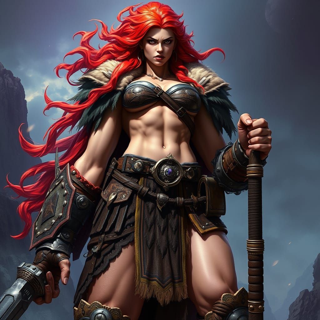 Epic Female Goliath Barbarian in Dark Fantasy Style