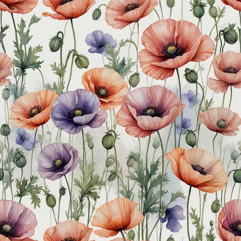 Pastel Watercolor Poppy Flower on String
