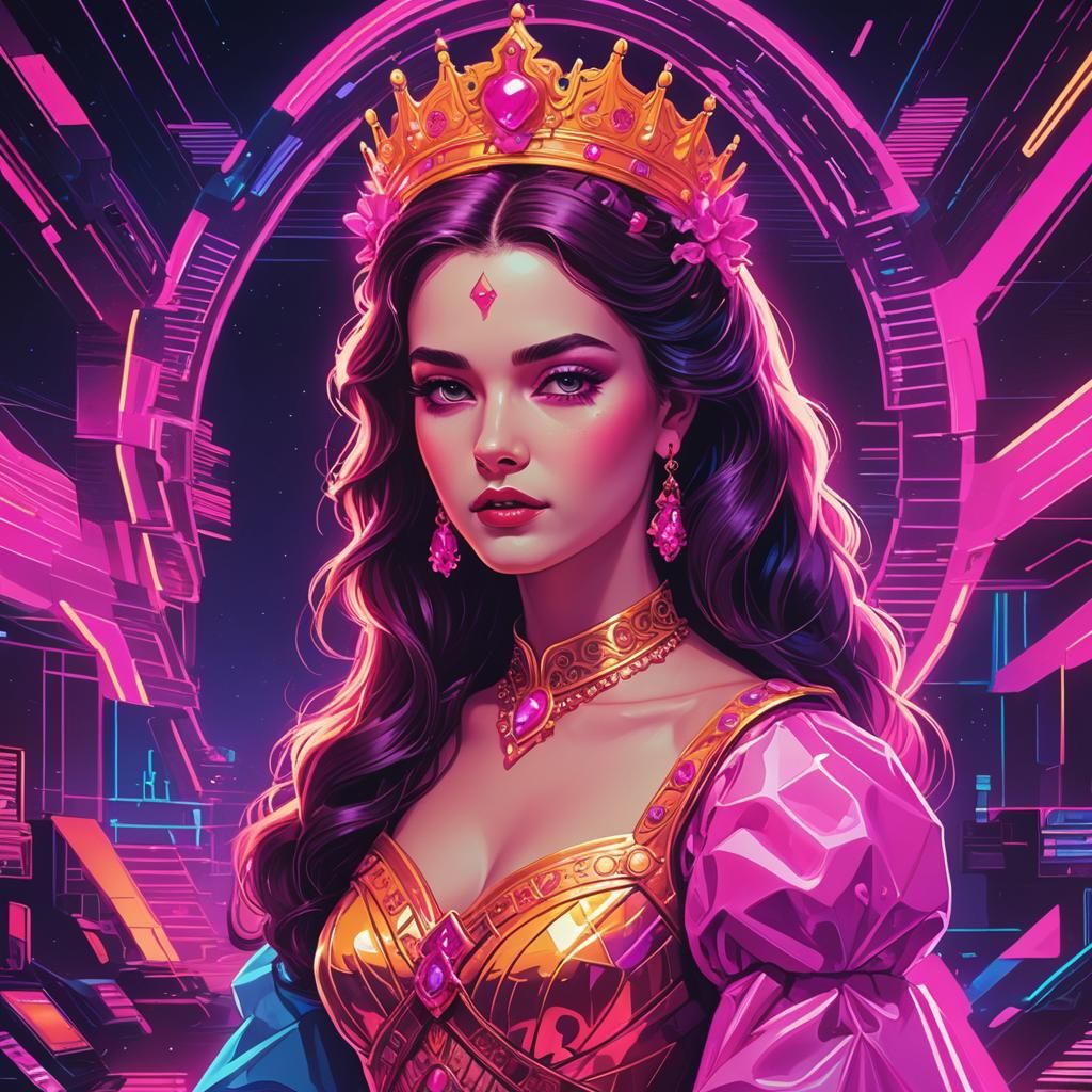 Synthwave Queen and Princess in Neon Retro Style