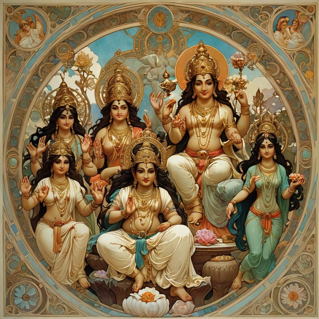 Ganesha, Vishnu, Shiva, Durga, Lakshmi and Saraswati. Alphon...