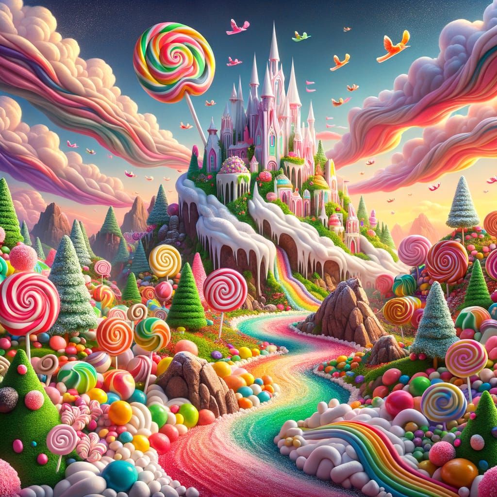 Enchanting Candy World Landscape with Hard Candy Castle