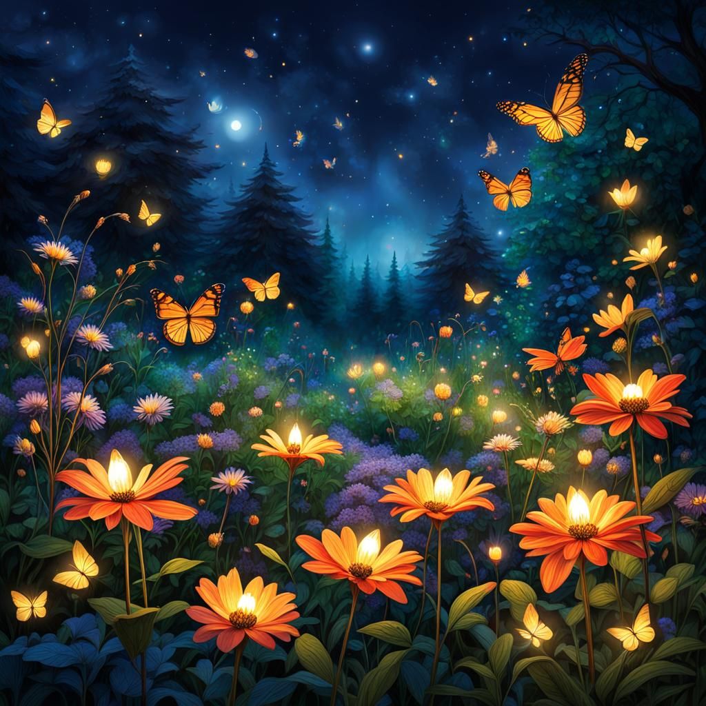 Firefly Lamps Illuminate Summer Night Garden