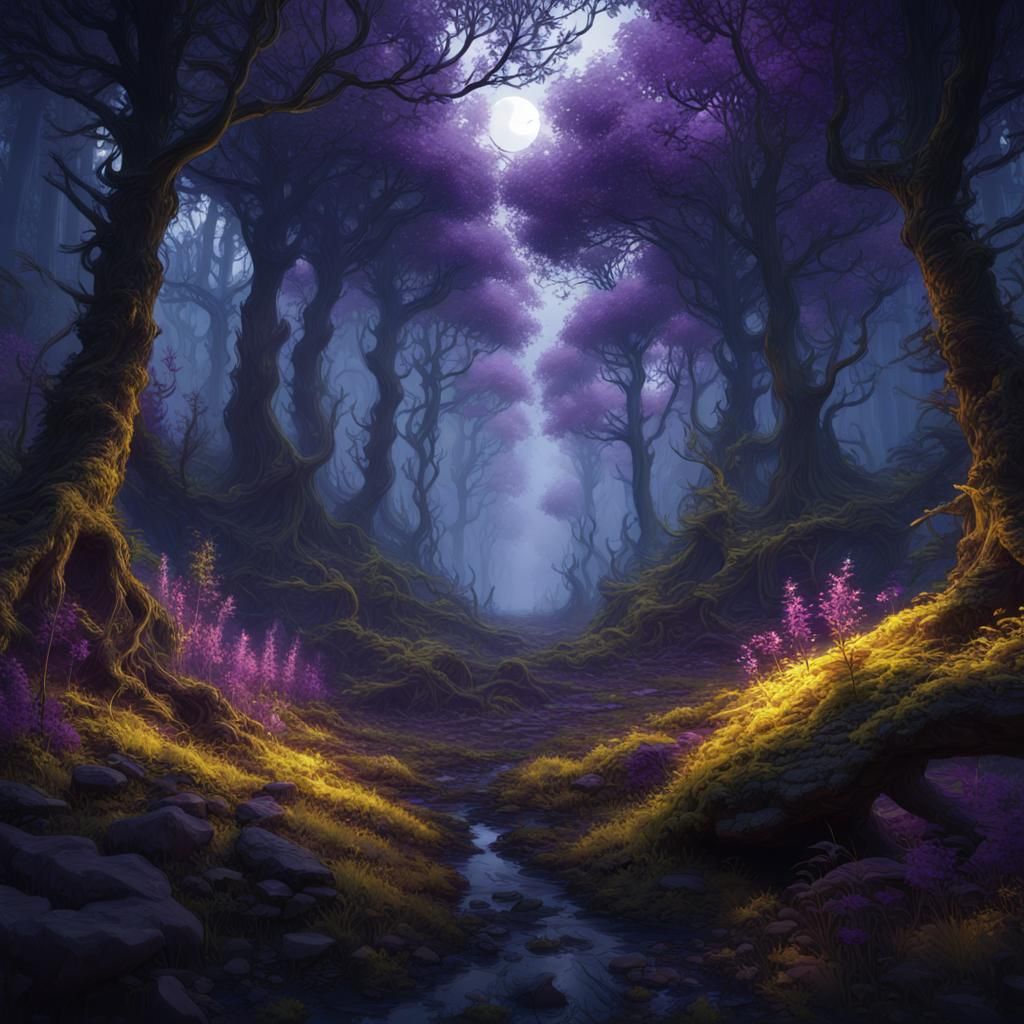 Dark Fantasy Forest at Midnight in 8K