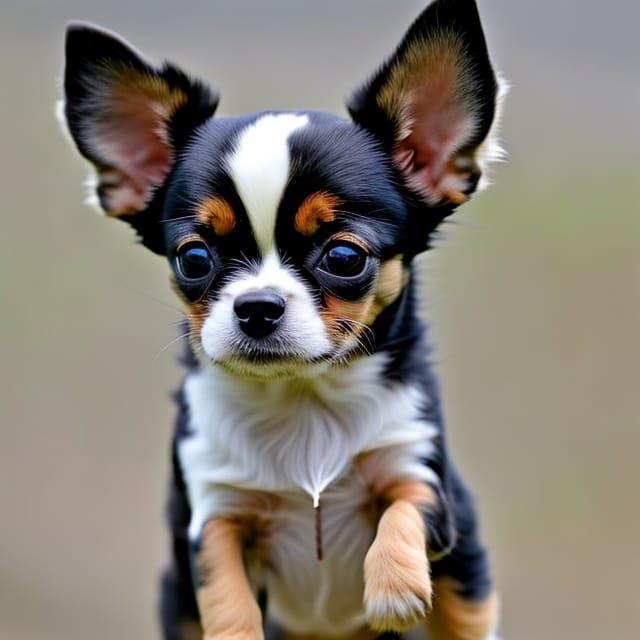 Fluffy Chihuahua Puppy Chewing a Stick
