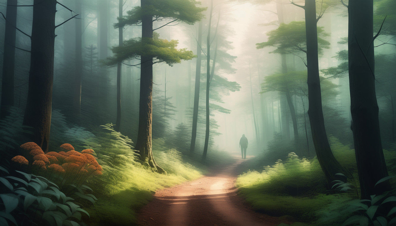 Serene Forest Scene in Realistic 3D Style with Airbrushed De...