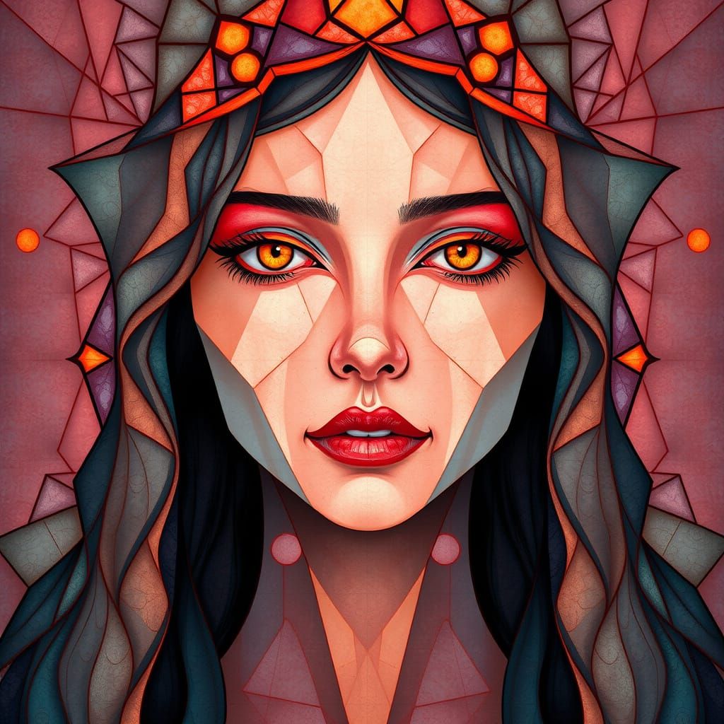 Surreal Portrait: Angelic Face in Stained Glass