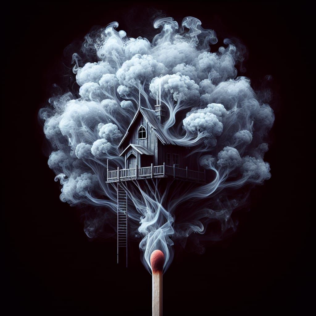 Ethereal Smoke Treehouse: Imaginative Digital Art