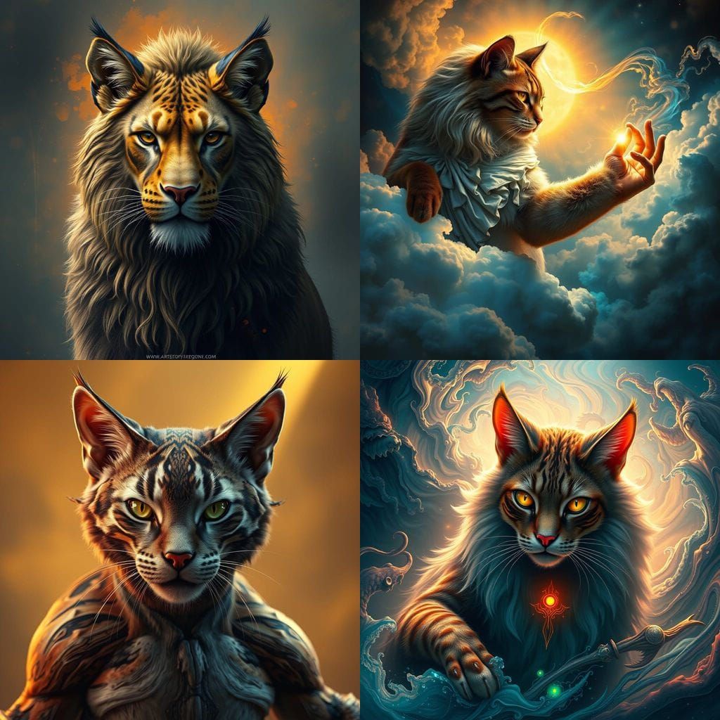 Surreal Angel Creates Feline Adam in a Vibrant Fantasy World