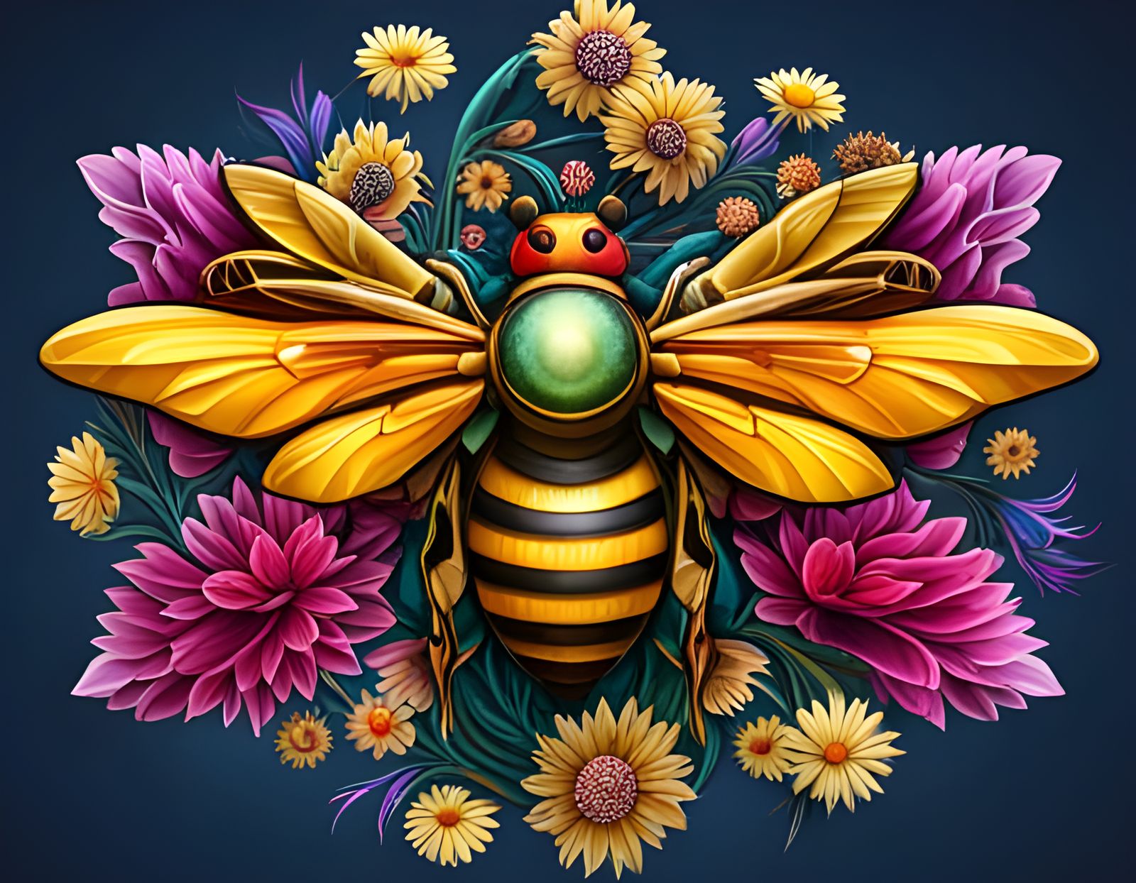 Cyberpunk Robotic Bee Made of Flowers