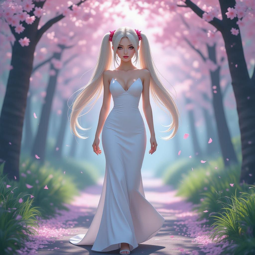 Blonde Girl in Misty Forest: Cyberpunk Style