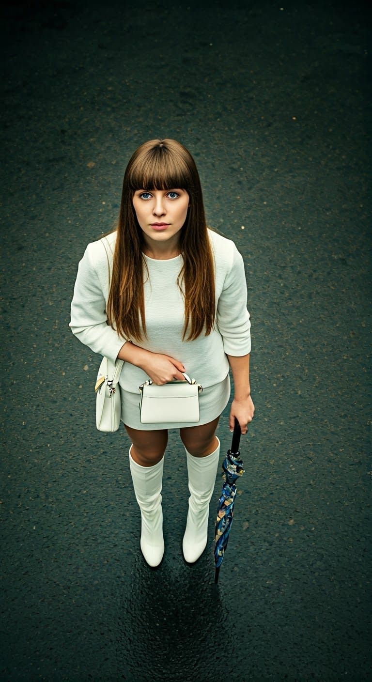 Retro Urban Scene with Chic Woman in 1970s Style