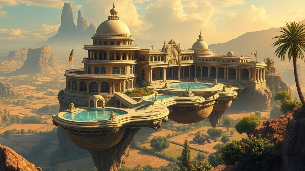 Floating Roman Villa in Futuristic Gardens