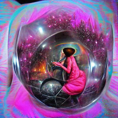 Woman in Pink Crystal Ball: Surreal Holographic Art