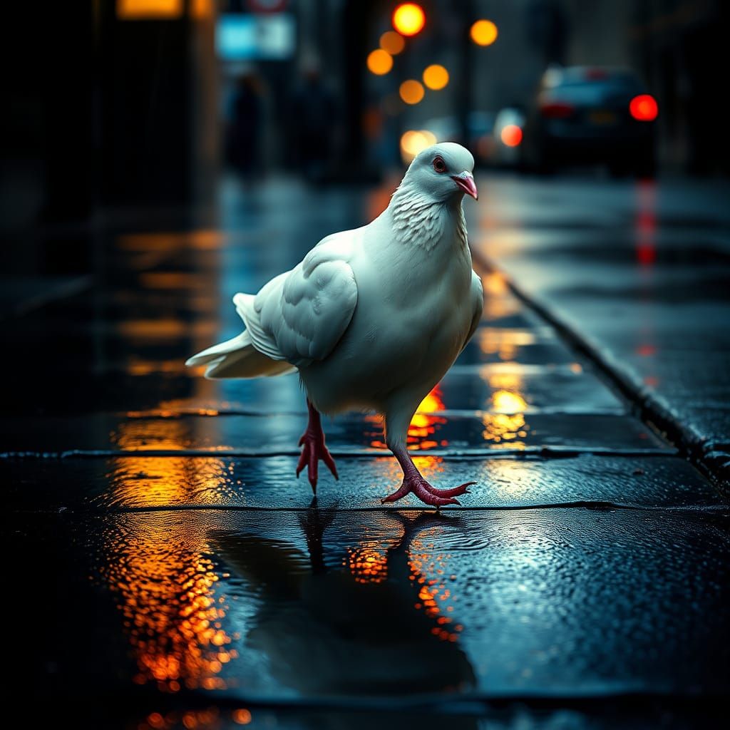 Serenely Radiant Dove Illuminates Dark Sidewalk in Ethereal ...