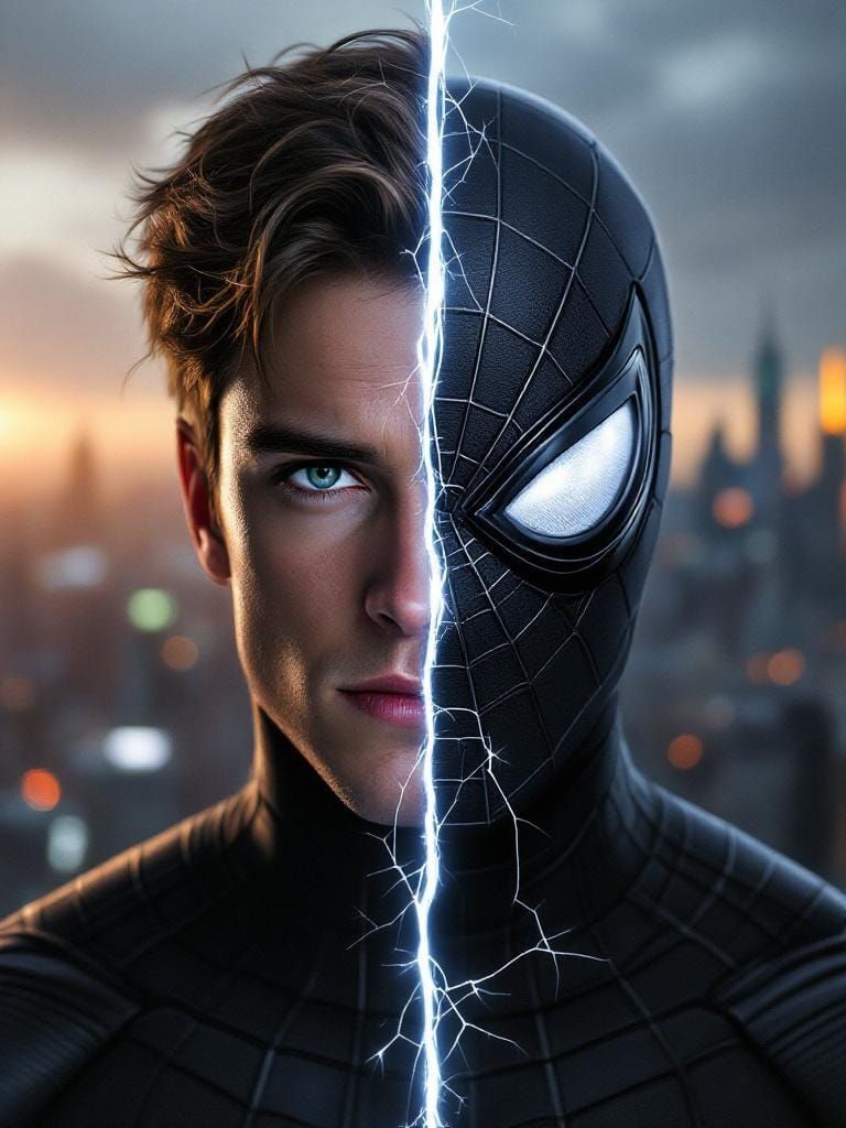 Spider-Man Dual Identity Portrait in Comic Style