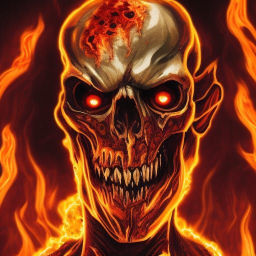 Burning Rotten Skull Portrait in Hell: Resin Cast VFX