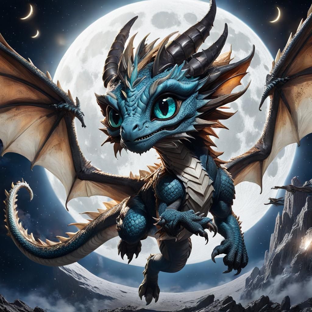 Anime Dragon Jumps Over The Moon