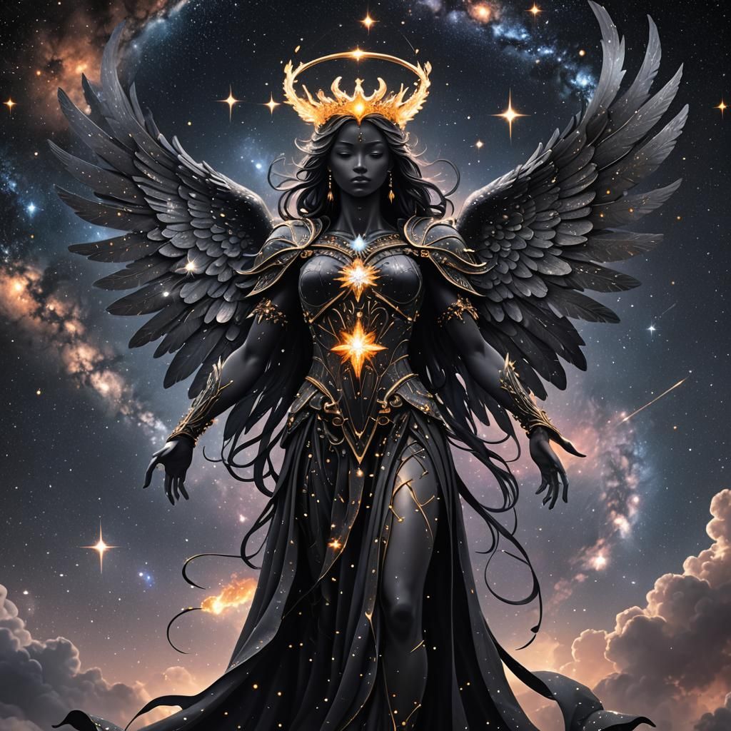Galaxy Angel with Diamond Wings in Night Sky