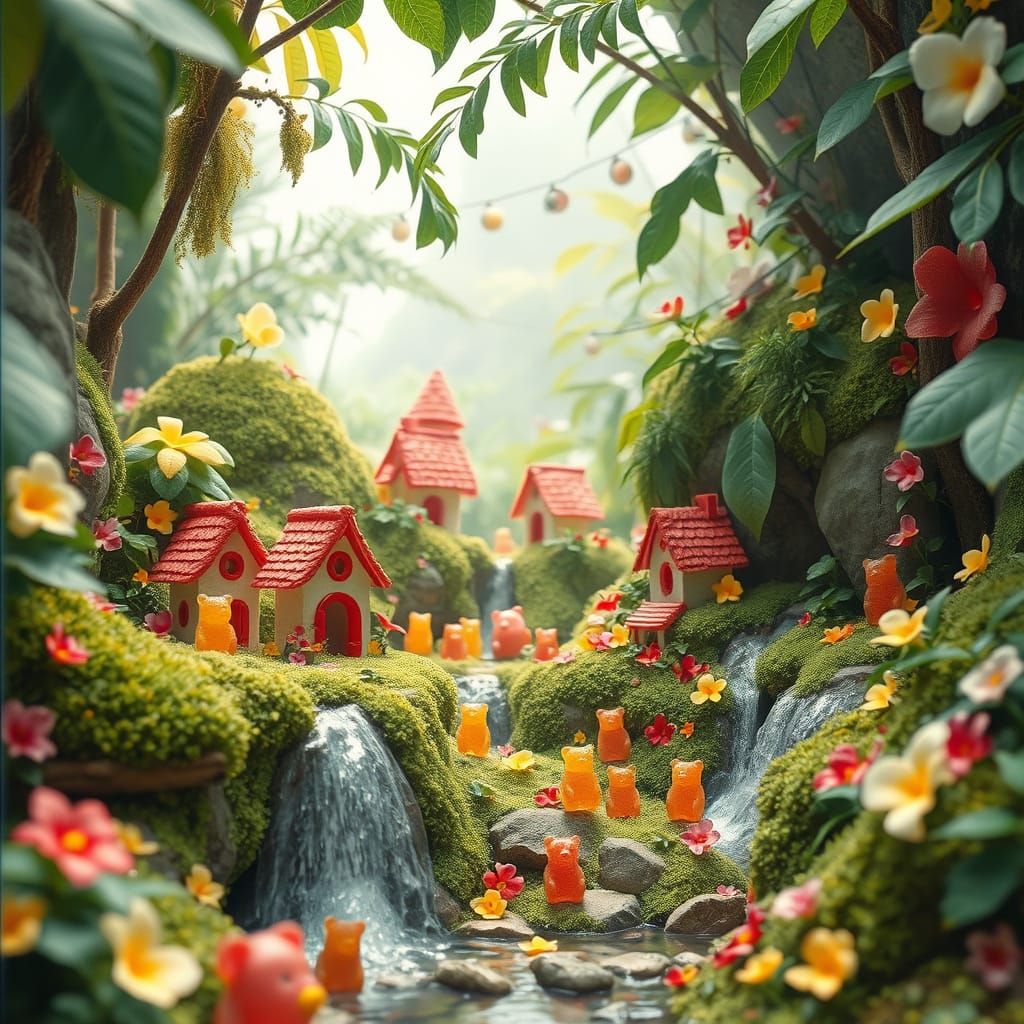 Whimsical Jungle Village in Dreamy Watercolor Style