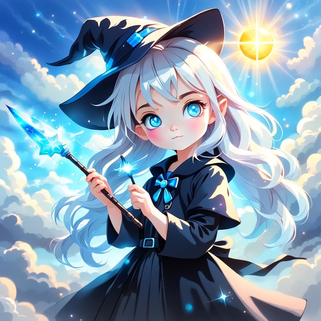 Little Witch with Wand in Divine Light